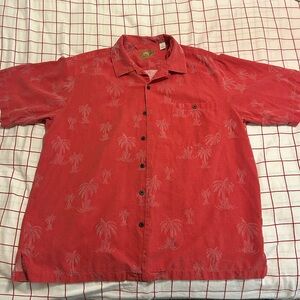 Caribbean Joe palm tree printed red button up shirt size large